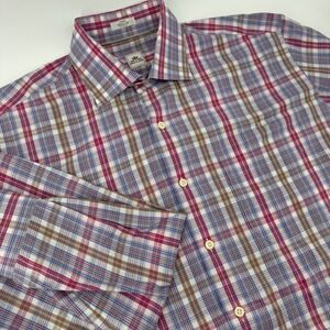 Peter‎ Millar Mens Large Plaid Button Down Shirt 100% Cotton Long Sleeve